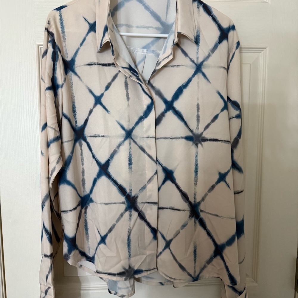 Blue and Cream Women's Top